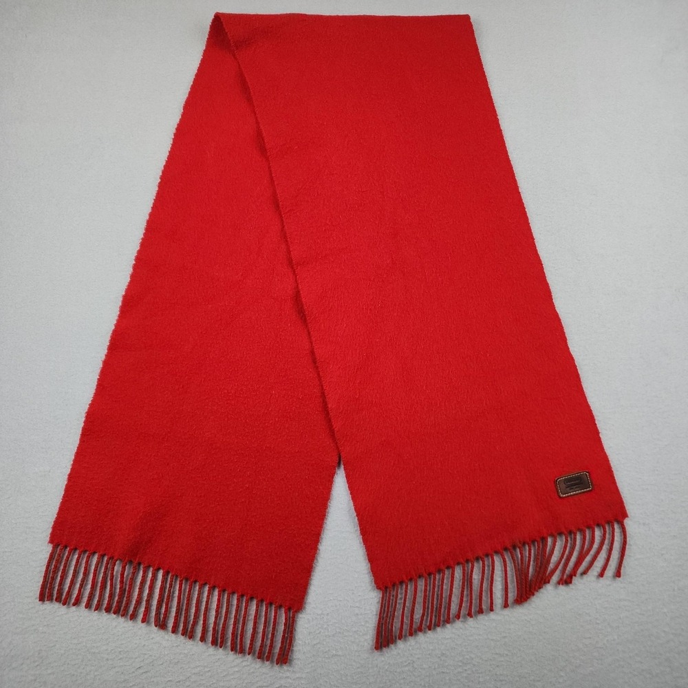 Coach Cashmere Scarf Womens One Size Red Fringe Made In Scotland Logo Winter